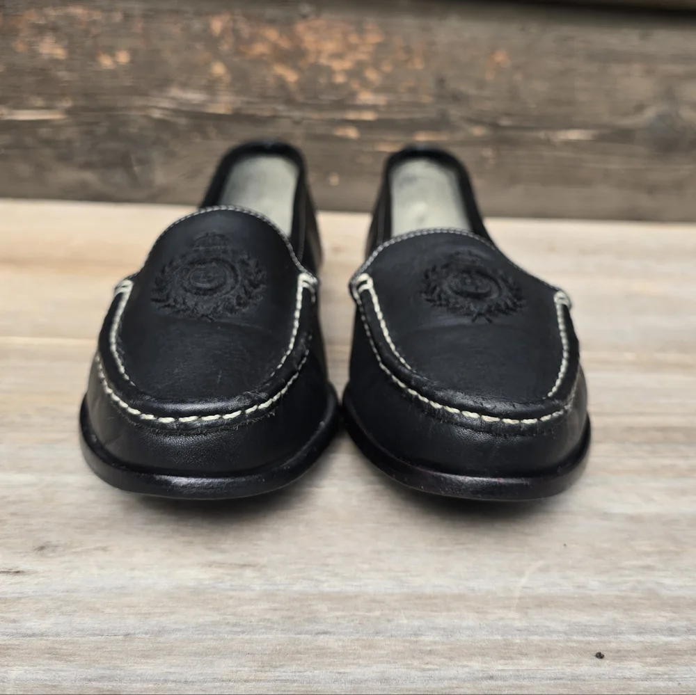 Liz Claiborne 90s Preppy Minimalist Black Leather Crest Comfort Loafers 8.5M
